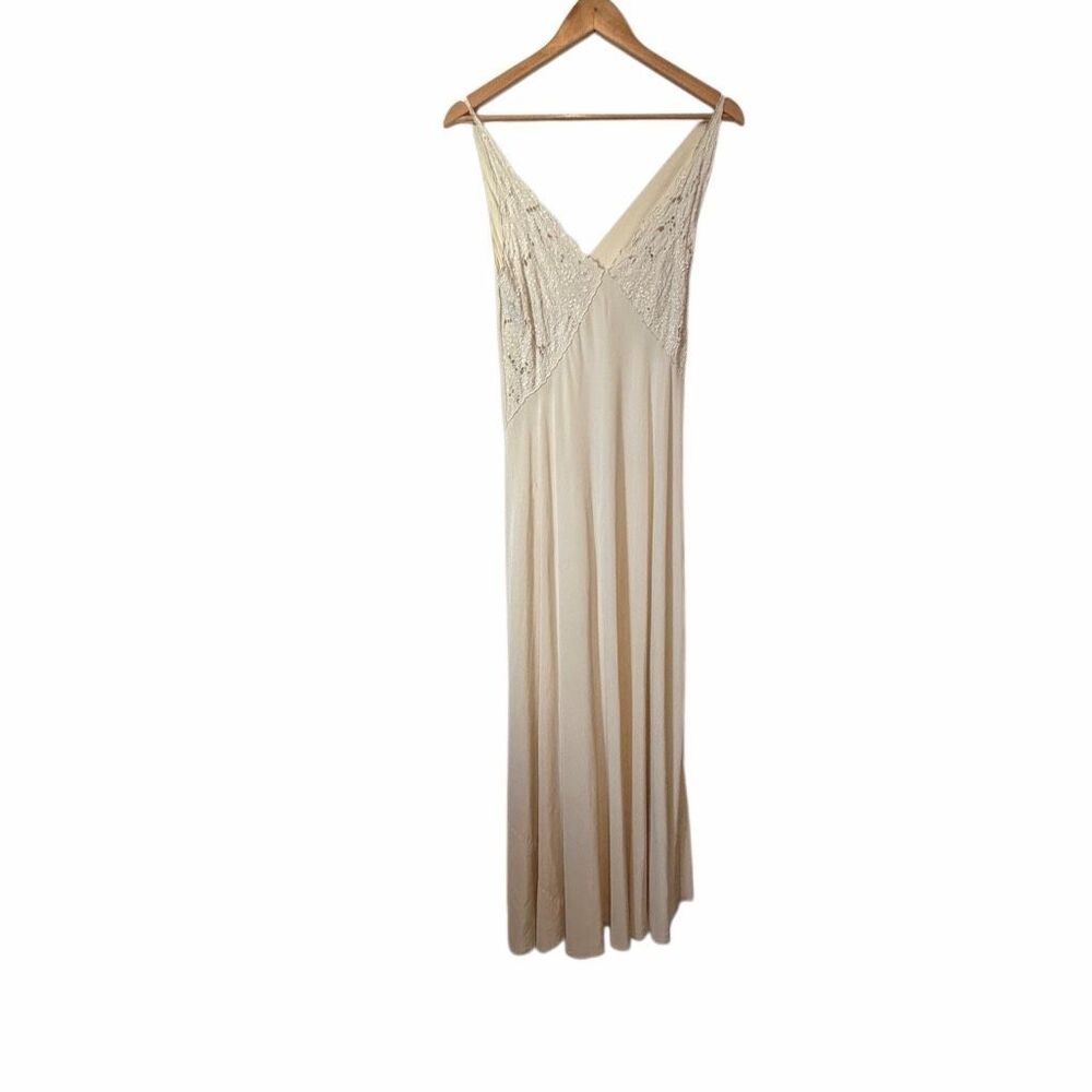 Nicole Farhi Ivory Silk Embroidered Lace Maxi Slip Dress Women's Size 8